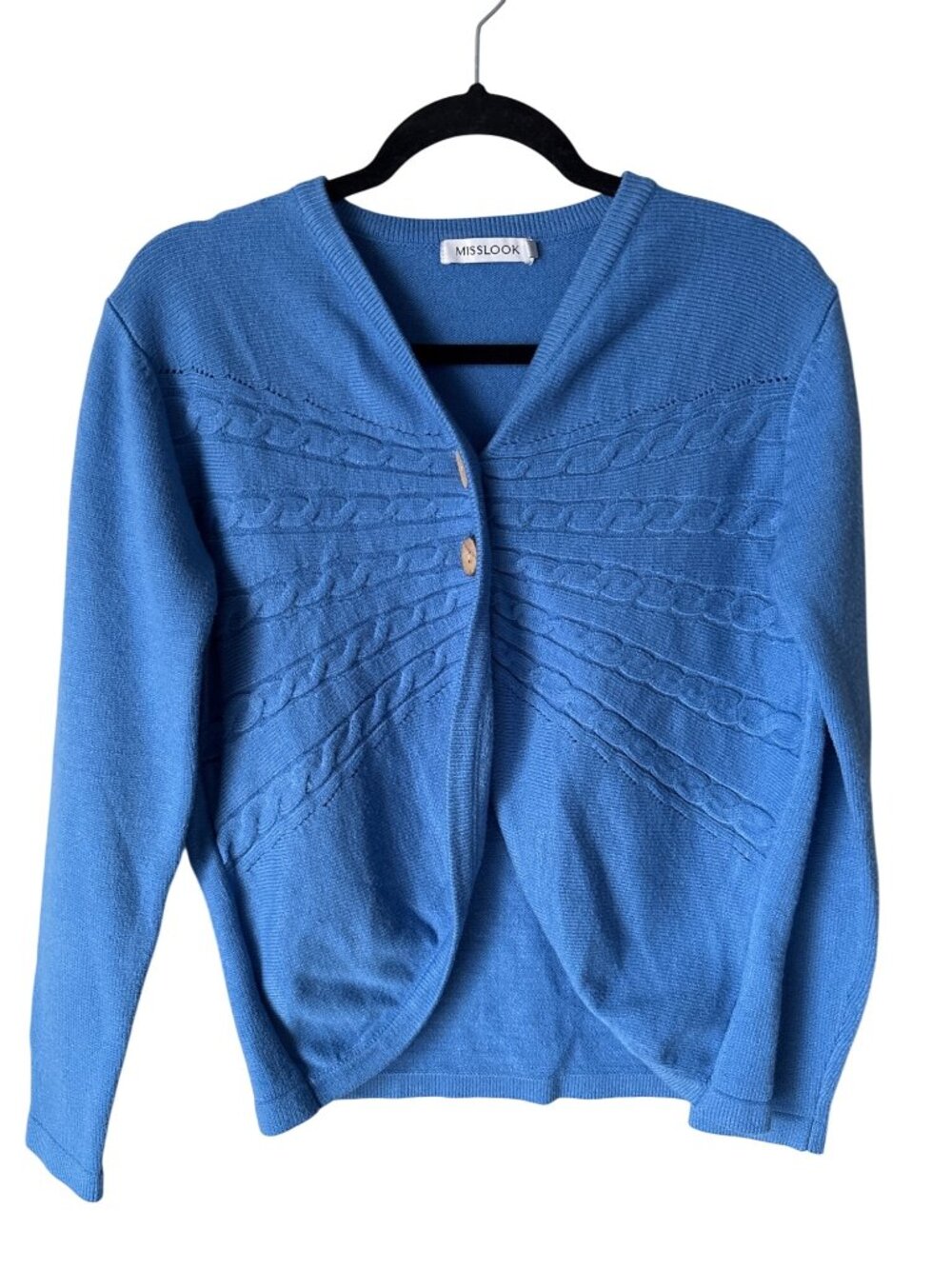 Misslook Cardigan Sweater Size Medium Knitted Button Front Long Sleeve Blue Cozy